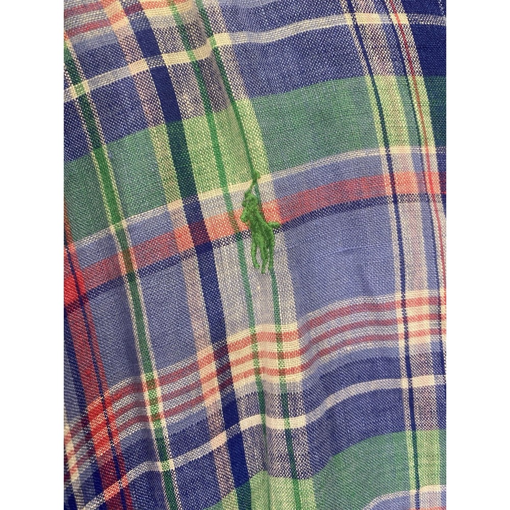 Ralph Lauren mens linen shirt button down Madras Plaid Colorful SZ Large Preppy - Picture 13 of 15